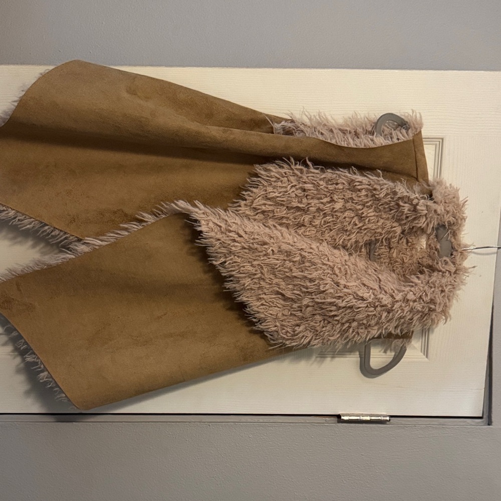 CO Tan and Cream Faux Fur Vest